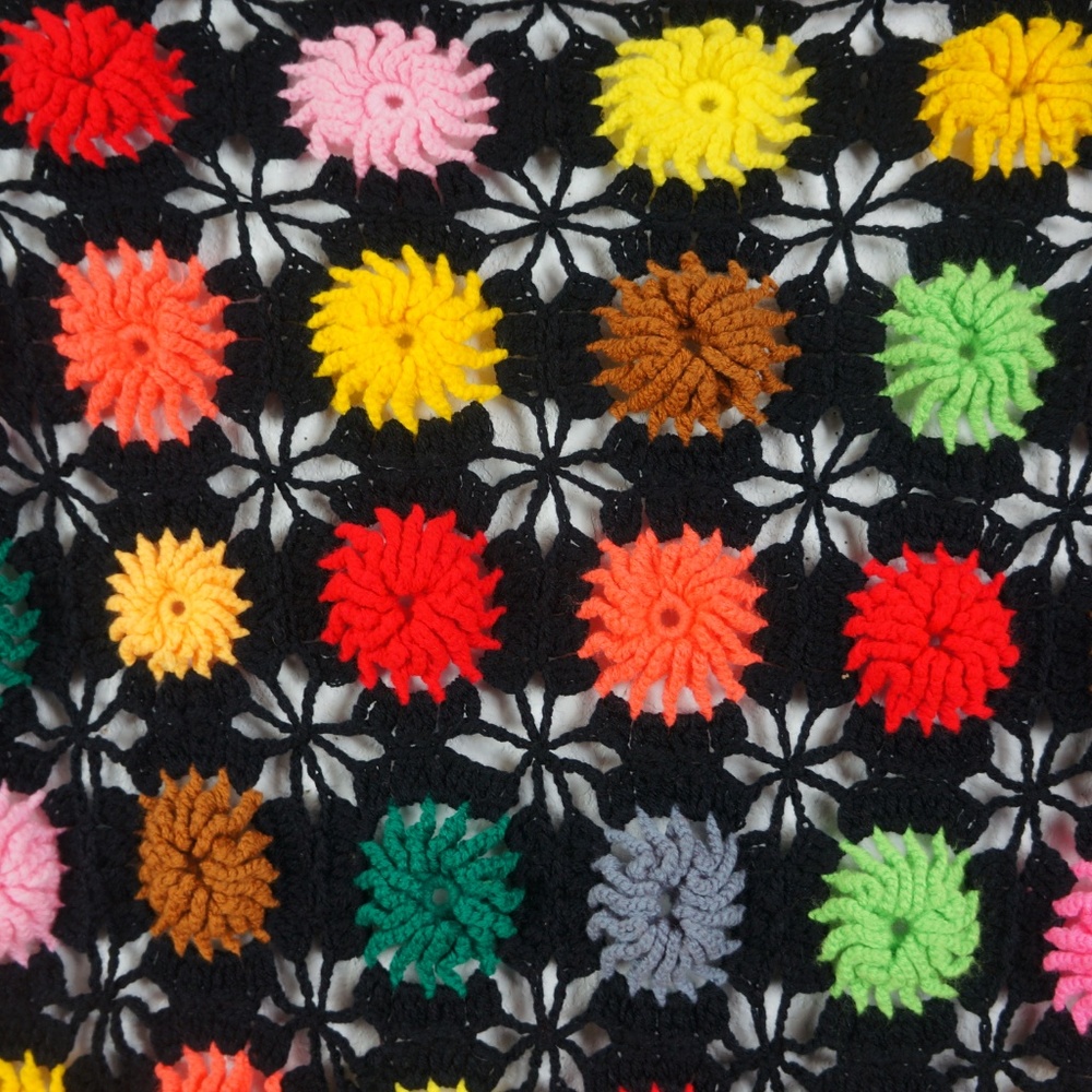 SOLD ON ETSY 60's Granny Square Shawl Colorful Long Fringed - Picture 7 of 8